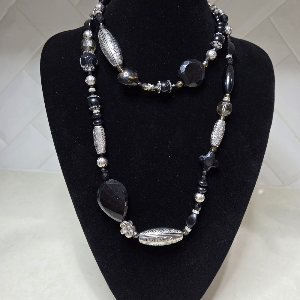 Bold Black and Silver Statement Necklace